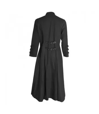 Men Psycho Guard Gothic Long Coat | Men Industrial Trench Coat with Rivets, Zippers & Buckle Straps