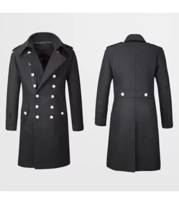Men Double Breasted Trench Coat | Gothic Military Style Overcoat for Men