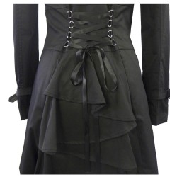 Women Steampunk Victorian Corset Riding Jacket Black Long Collared Ruffle Jacket Coat 