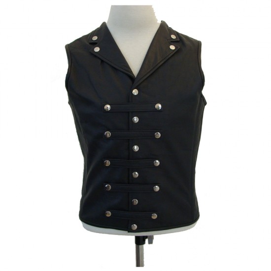 Mens Gothic Military Leather Waistcoat 