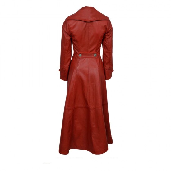 Women Gothic Real Nappa Leather Coat Red Gothic Long Coat Sissy Empress Fitted Jacket