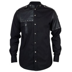 Vintage Goth Steampunk Shirt Mens Black Gothic Shirt Cotton 
