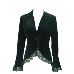 Women Gothic Lace Trim Corset Velvet Victorian Jacket Fitted BLACK Retro Victorian Lolita 