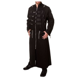 Men Hellraiser Coat Long Gothic Zipper Studs Chain Coat, Men Gothic Long Coat