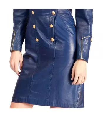 Women’s Blue Leather Military Style Gothic Coat