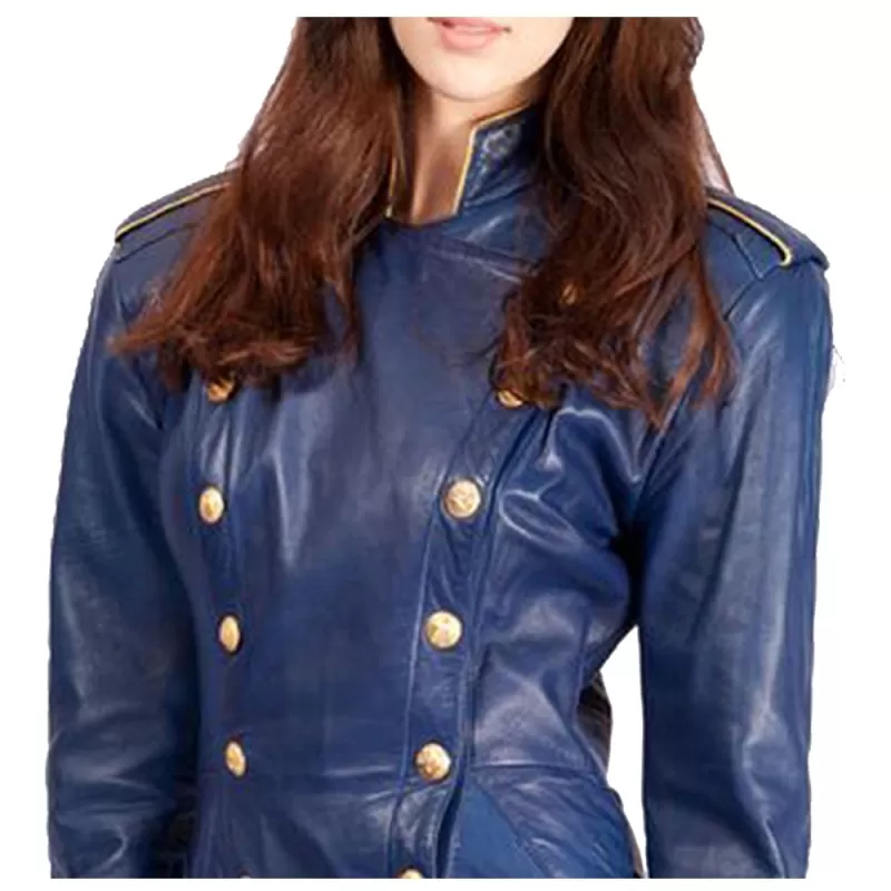 Women Stylish Admiral Blue Leather Trench Coat