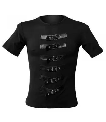 Men Gothic Shirt Black Half Sleeve Cotton Shirt Front Buckle Shirt (2025)