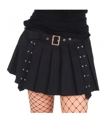 Women Gothic Rivet Pleated Black Skirt with Belt Style Skirt  (2025)