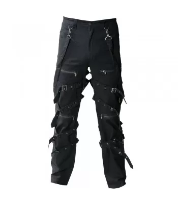 Men Gothic Trouser Black Chain Trouser Zip Off Punk Short Pant Goth