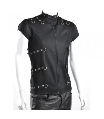 Men Gothic Shirt Black Short Sleeve D-Ring Fetish Style Bondage Shirt (2025)