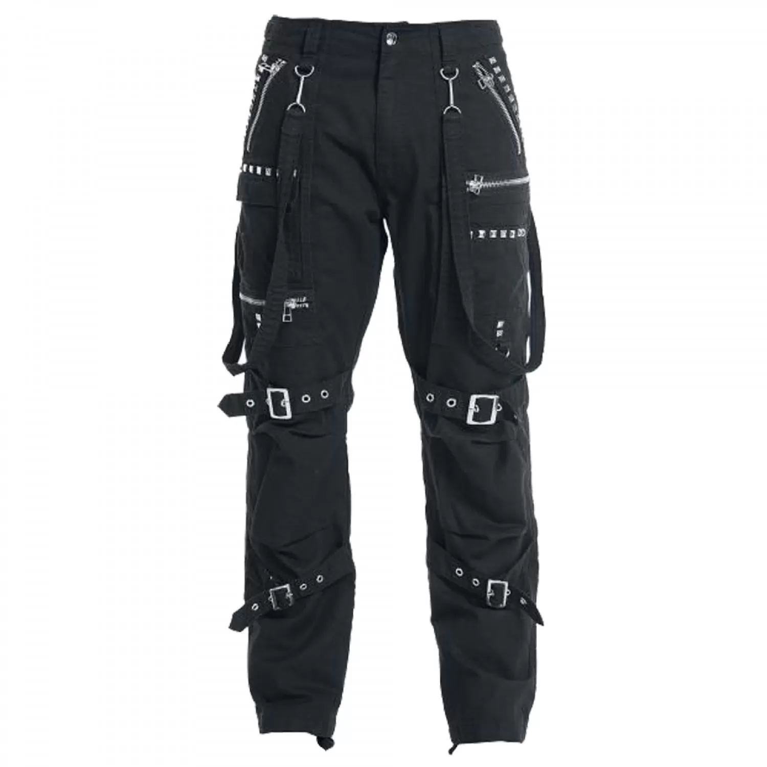 Men’s Black Gothic Chain Pant | Slim Fit Jet Black Alternative Punk Trousers with Chain and Cross-Zip Style