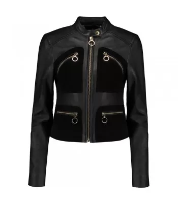 Women Michael Kors Black Suede-Paneled Leather Fashion Jacket  (2025)