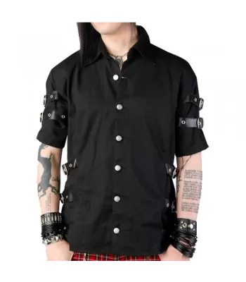 Men Gothic Shirt Short Sleeve Black Cotton Fashion Shirt (2025)