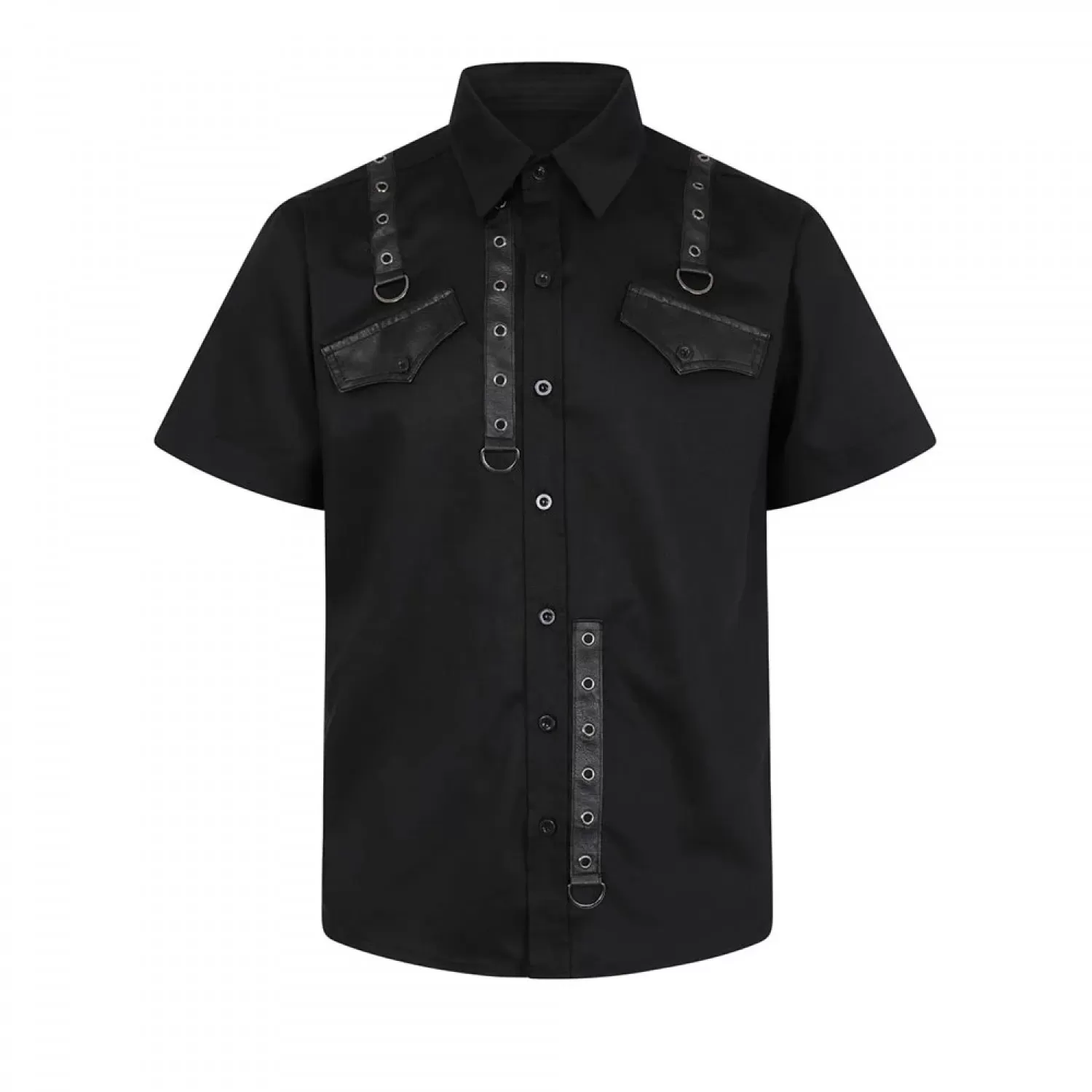 Men Short Sleeve Gothic Shirt Black Axl Shirt With D-rings Style