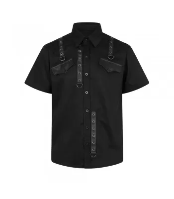 Men Short Sleeve Gothic Shirt Black Axl Shirt With D-rings Style (2025)