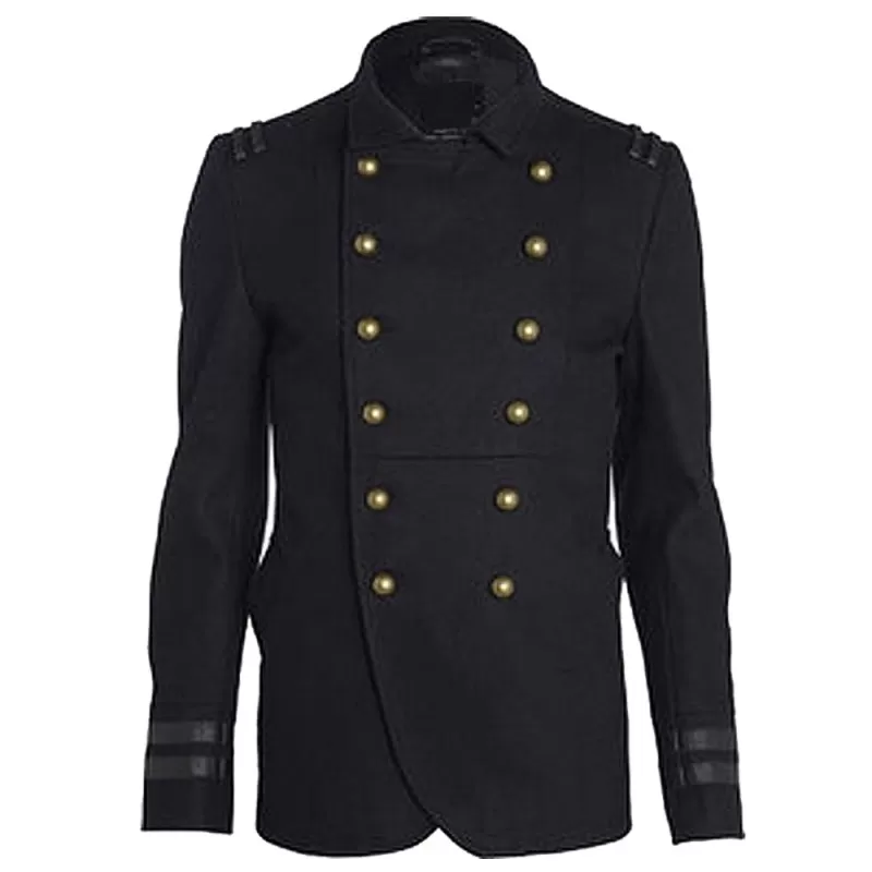 Men Gothic Coat Black Wool Military Style Goth Coat