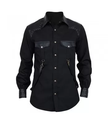 Men Gothic Vintage Shirt Goth Steampunk Shirt Black Goth Cotton Shirt (2025)