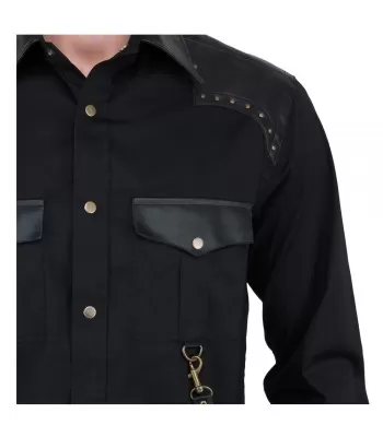 Men Gothic Vintage Shirt Goth Steampunk Shirt Black Goth Cotton Shirt (2025)