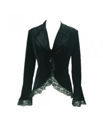 Women Gothic Corset Coat – Lace Trim Velvet Jacket (Fitted Black Retro Victorian Lolita Style) (2025)