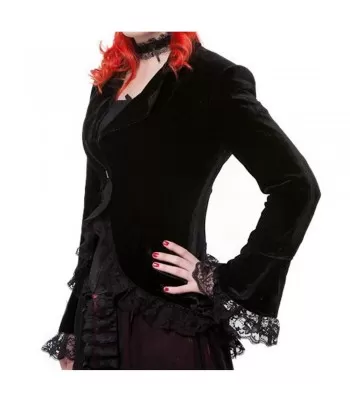 Women Gothic Corset Coat – Lace Trim Velvet Jacket (Fitted Black Retro Victorian Lolita Style) (2025)