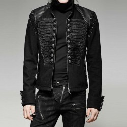Men Steampunk Gothic Braided Jacket Rock Metal Military Jacket Wool Army Short