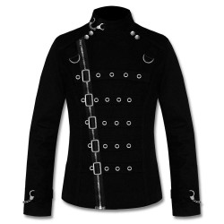 Men Gothic Black Jacket Asylum Vampire Jacket Metal Strap Buckle Jacket