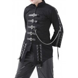 Men Black Dead Threads Gothic Jacket Corseting Chain EMO Cyber Jacket