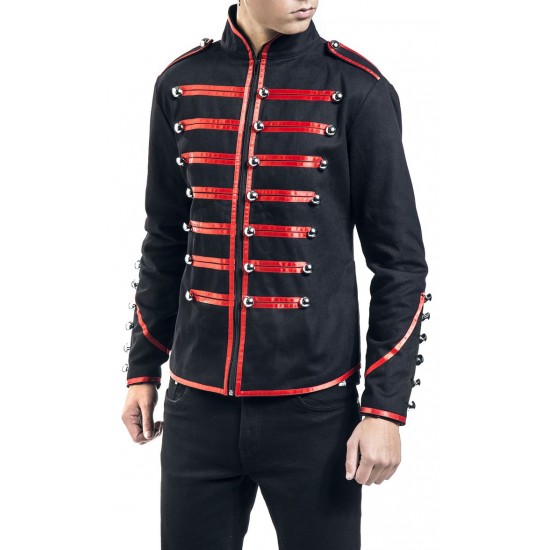 Men Red Parade Military Jacket Steampunk Marching Drummer Jacket 