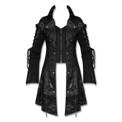 Poison  Jacket Mens Black Faux Leather Goth Steampunk Military Coat