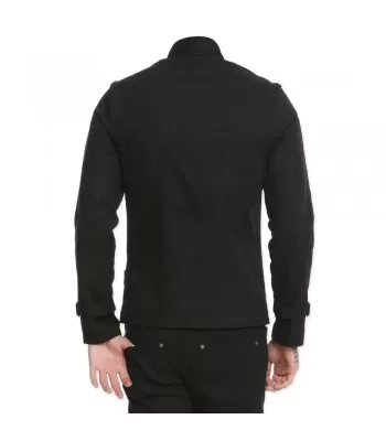 Men’s Gothic Black Military Jacket with Buckle Straps | Steampunk & Industrial Fashion