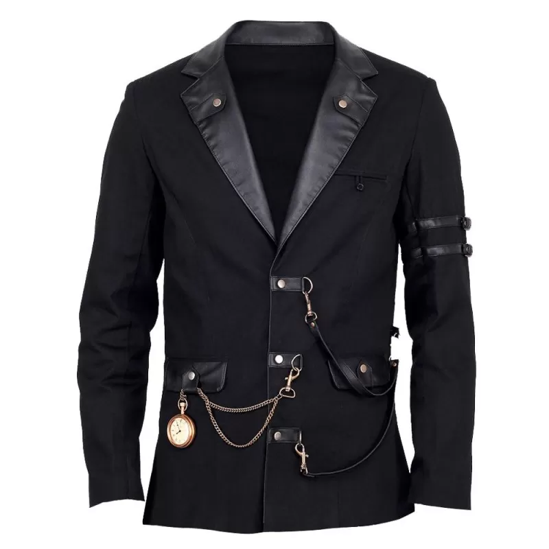 New Vintage Goth Steampunk Jacket Men Gothic black jacket Military Coat