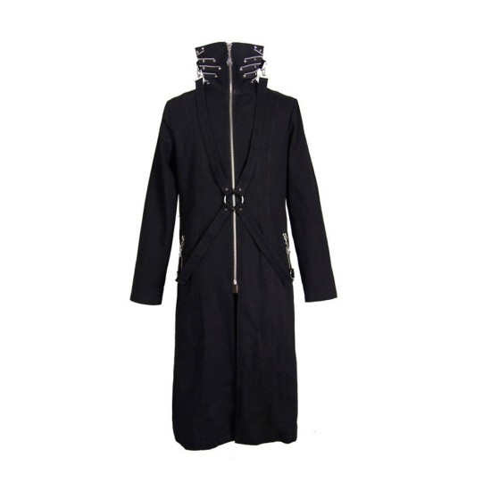 Mens Gothic Coat Stand Collar Punk Rock Coat Windbreaker Mens Gothic Coat Stand Collar Punk Rock Coat Windbreaker