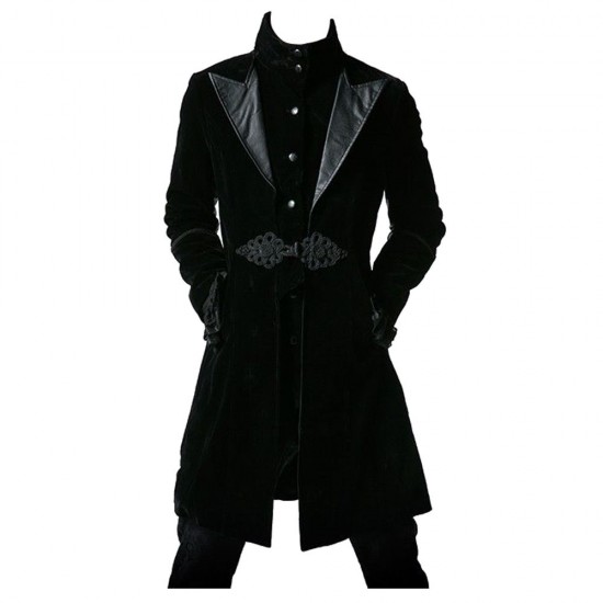 Velvet Coat Men Black Gothic Knot Overcoat Jacket Velvet Coat Men Black Gothic Knot Overcoat Jacket