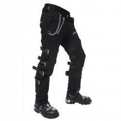 Men Black Dead Threads Goth Punk Morte Pants Buckle Chain Trousers