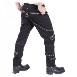 Men Gothic Pant Threads Pant Black Punk EMO D Ring Zip Straps Pant