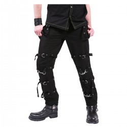 Men Gothic D Rings Pant Black Bondage Straps Trousers Punk Cyber Zip Pants