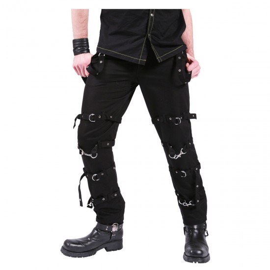 Men Gothic D Rings Pant Black Bondage Straps Trousers Punk Cyber Zip Pants Steampunk Pant