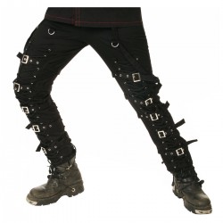 Men Gothic Threads Pant Goth Punk Cyber Black Buckle Pant Zips Straps Trousers Pants 