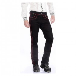 Men Black Pentagramme Red Pant Gothic Military Officer Pants Trousers 