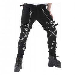 Men Gothic Cross Zip Pant Straps Cyber Punk Bondage Pant Trousers Chain Pant 