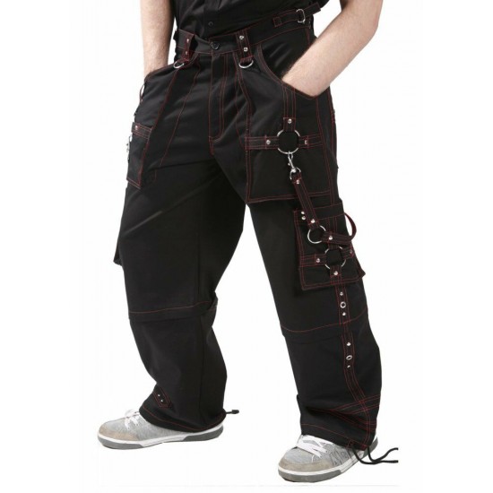 Men Gothic Pant Bondage Trouser Black Red Punk Rock Short Pants