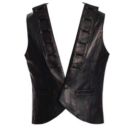 Men Black Leather Vest, Mens Fashion ROCK Steampunk Leather V Neck Vest 