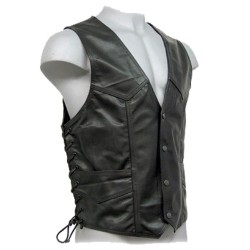 Men Black Leather Vest Gothic Side Lace And Snap Front Vest For Men 