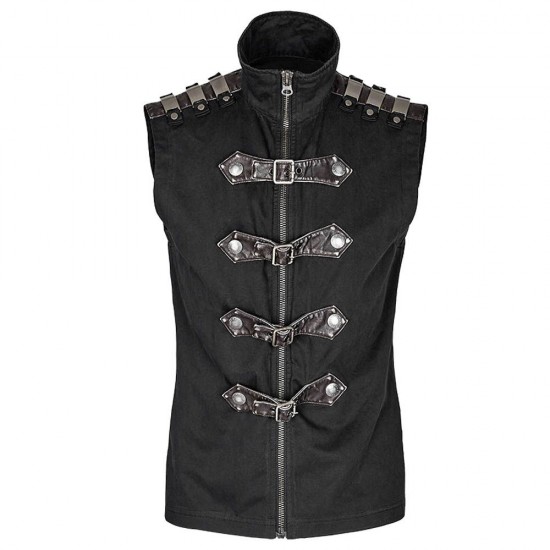 Men Gothic Cyber Vest Steampunk Military Rock Black Vest Top Men Gothic Cyber Vest Steampunk Military Rock Black Vest Top