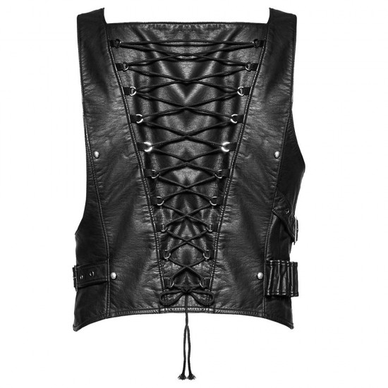 Mens Dieselpunk Waistcoat Vest Gothic Black Faux Leather Dystopian Vest 