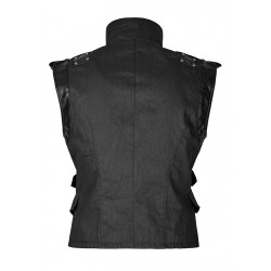 Mens Dieselpunk Military Waistcoat Army Vest Gothic Steampunk Black Leather 