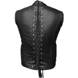 Mens Sheep Skin Real Leather Vest Steel Boned Victorian Style Corset Gothic Steampunk Vest 