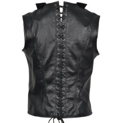 Men Leather Vest Steampunk Steel Boned Waistcoat Corset Gothic Victorian Vest 
