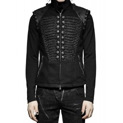 Men Steampunk Military Vest Black Sleeveless Gothic Army Officer Jacket Vest 