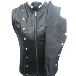 Men's Real Leather Steel Boned STEAMPUNK Waistcoat Military Vest Corset GOTH Victorian 